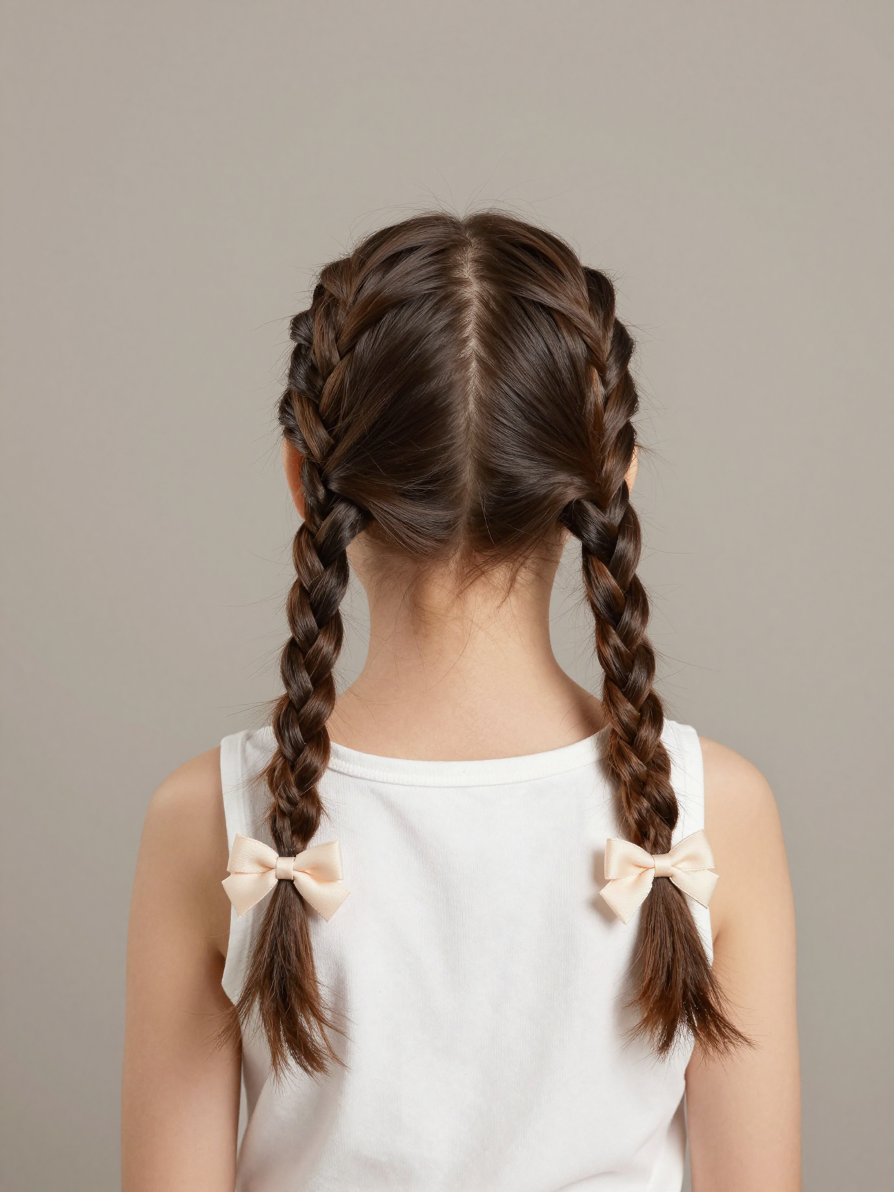 Two Dutch braids first day of school hairstyle on a child, parted center