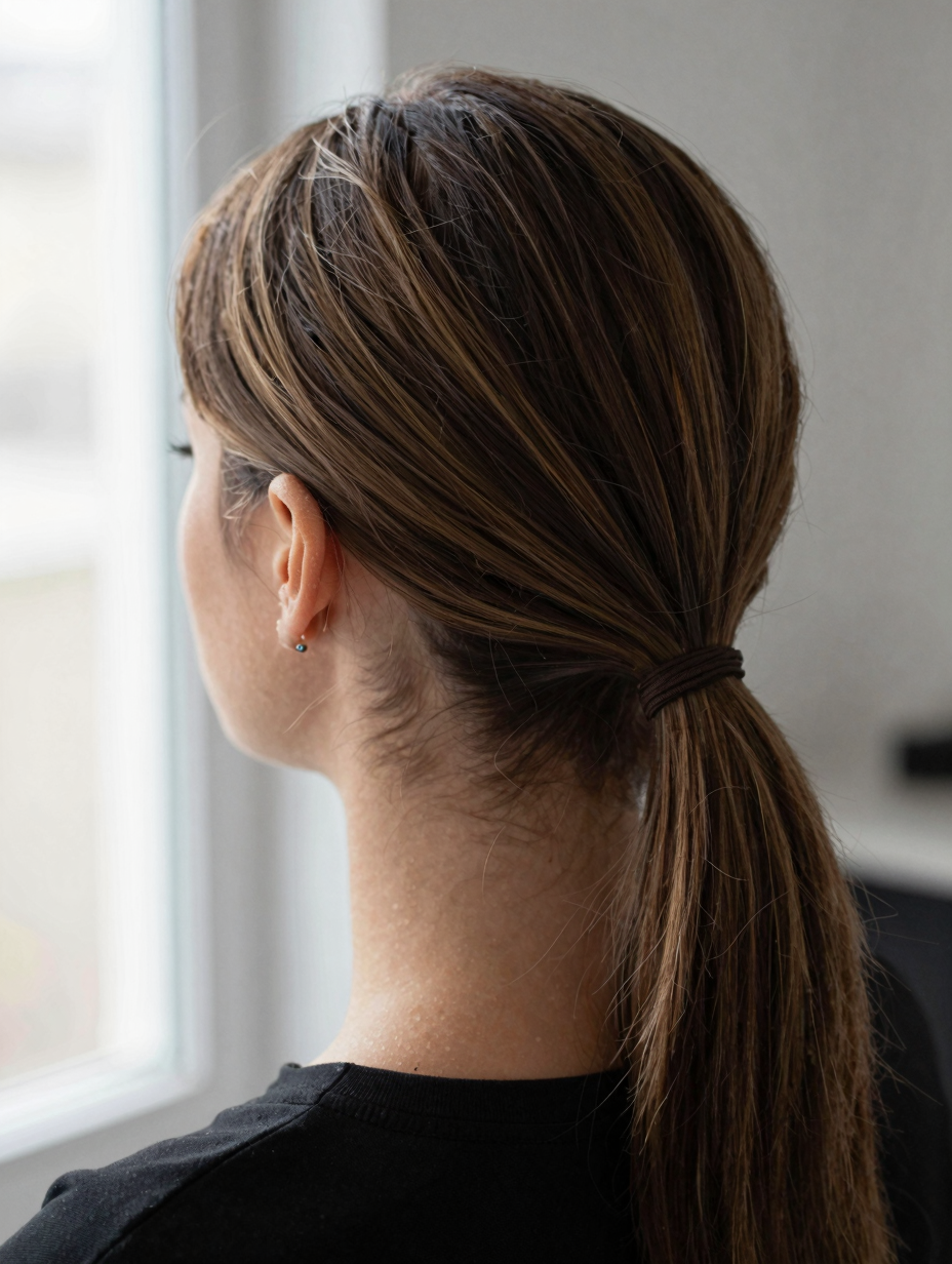 Close-up of a hidden wrapped section covering the ponytail elastic