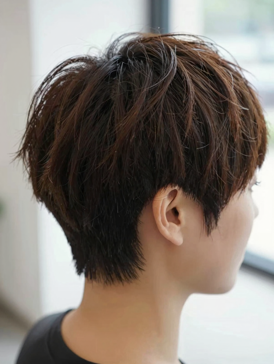 Close-up of textured paste worked through the top section of a pixie cut