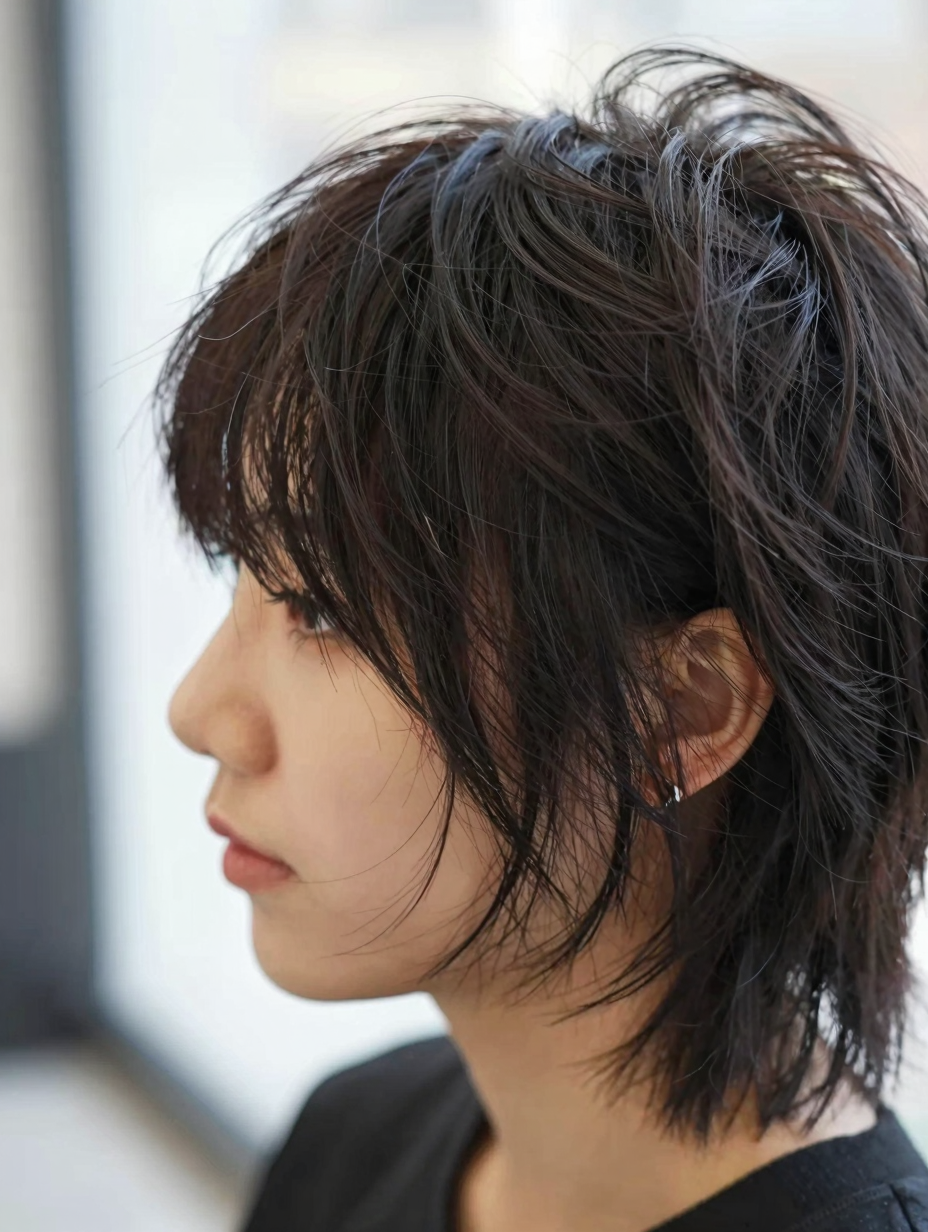 Close-up of matte clay worked through the ends of a short shag