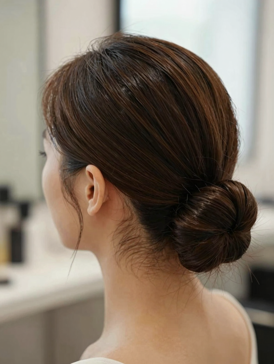 Close-up of the twisted bun base secured with crisscrossed bobby pins